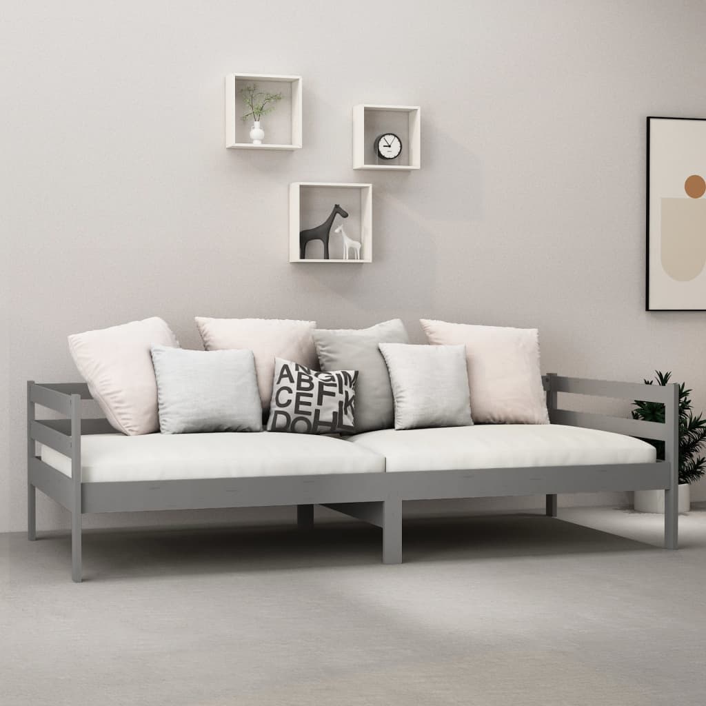 Divano Letto con Materasso 90x200 cm Grigio in Legno di Pino | homemem39