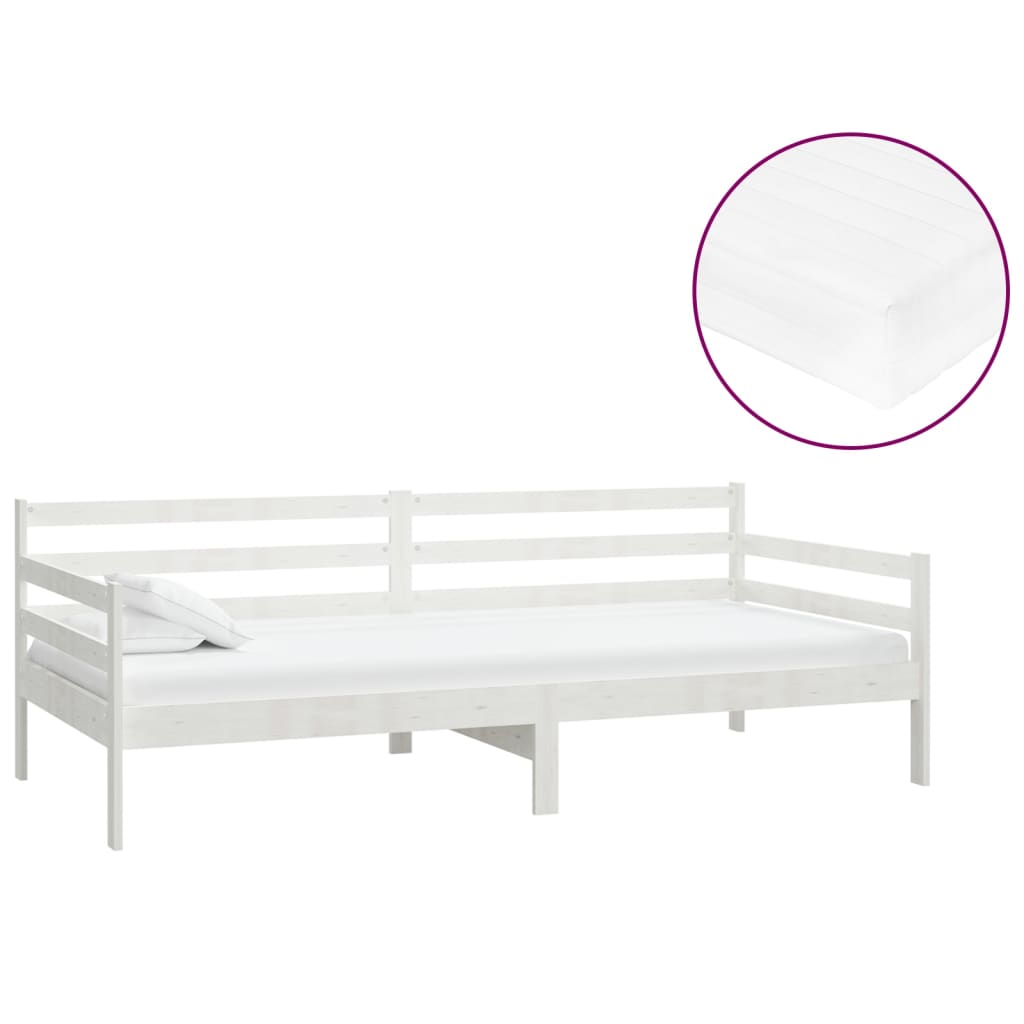 Divano Letto con Materasso 90x200 cm Bianco in Legno di Pino | homemem39
