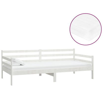 Divano Letto con Materasso 90x200 cm Bianco in Legno di Pino | homemem39