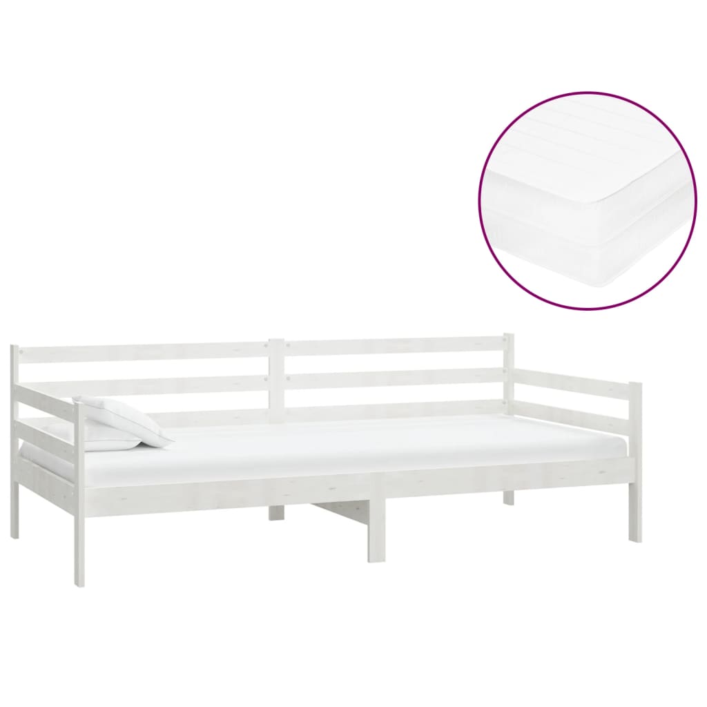 Divano Letto con Materasso 90x200 cm Bianco in Legno di Pino | homemem39