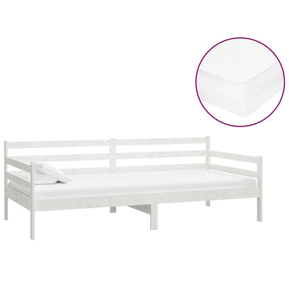 Divano Letto con Materasso 90x200 cm Bianco in Legno di Pino | homemem39