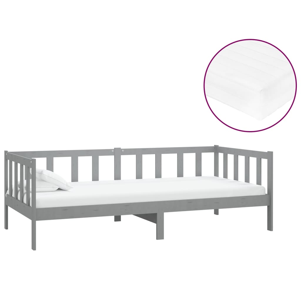 Divano Letto con Materasso 90x200 cm Grigio in Legno di Pino | homemem39