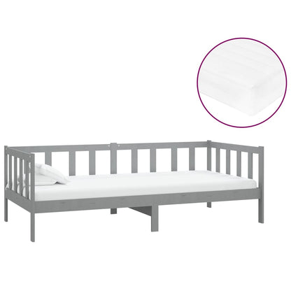Divano Letto con Materasso 90x200 cm Grigio in Legno di Pino | homemem39