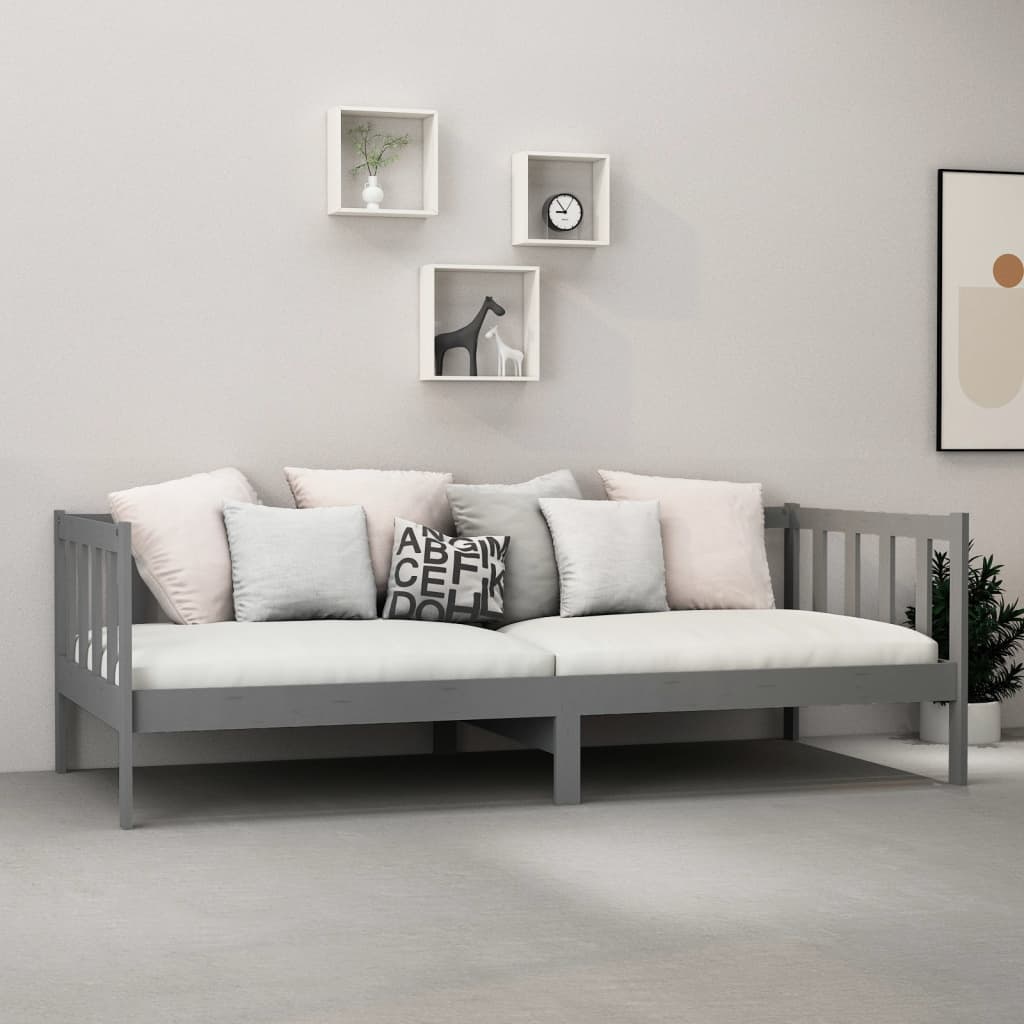 Divano Letto con Materasso 90x200 cm Grigio in Legno di Pino | homemem39