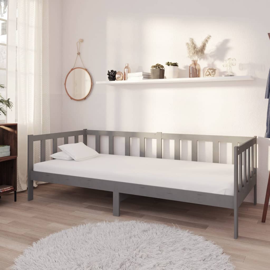 Divano Letto con Materasso 90x200 cm Grigio in Legno di Pino | homemem39