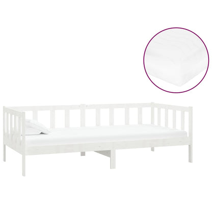 Divano Letto con Materasso 90x200 cm Bianco in Legno di Pino | homemem39