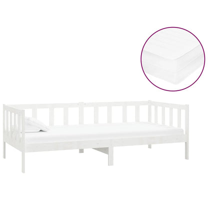 Divano Letto con Materasso 90x200 cm Bianco in Legno di Pino | homemem39