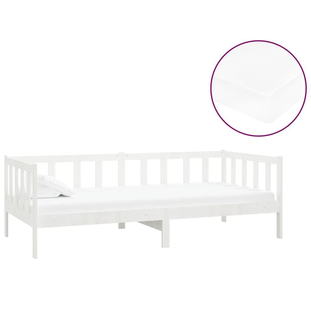 Divano Letto con Materasso 90x200 cm Bianco in Legno di Pino | homemem39