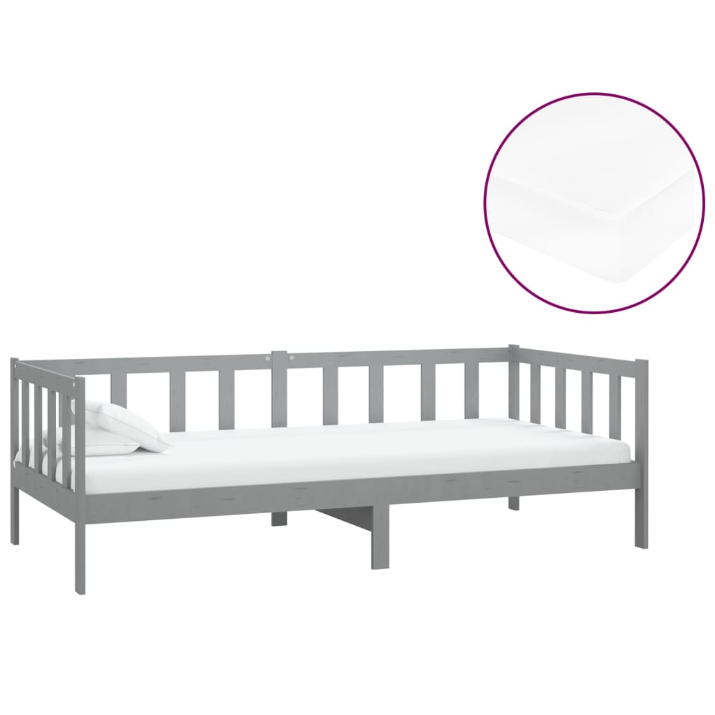 Divano Letto con Materasso 90x200 cm Grigio in Legno di Pino | homemem39