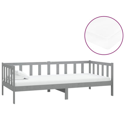 Divano Letto con Materasso 90x200 cm Grigio in Legno di Pino | homemem39