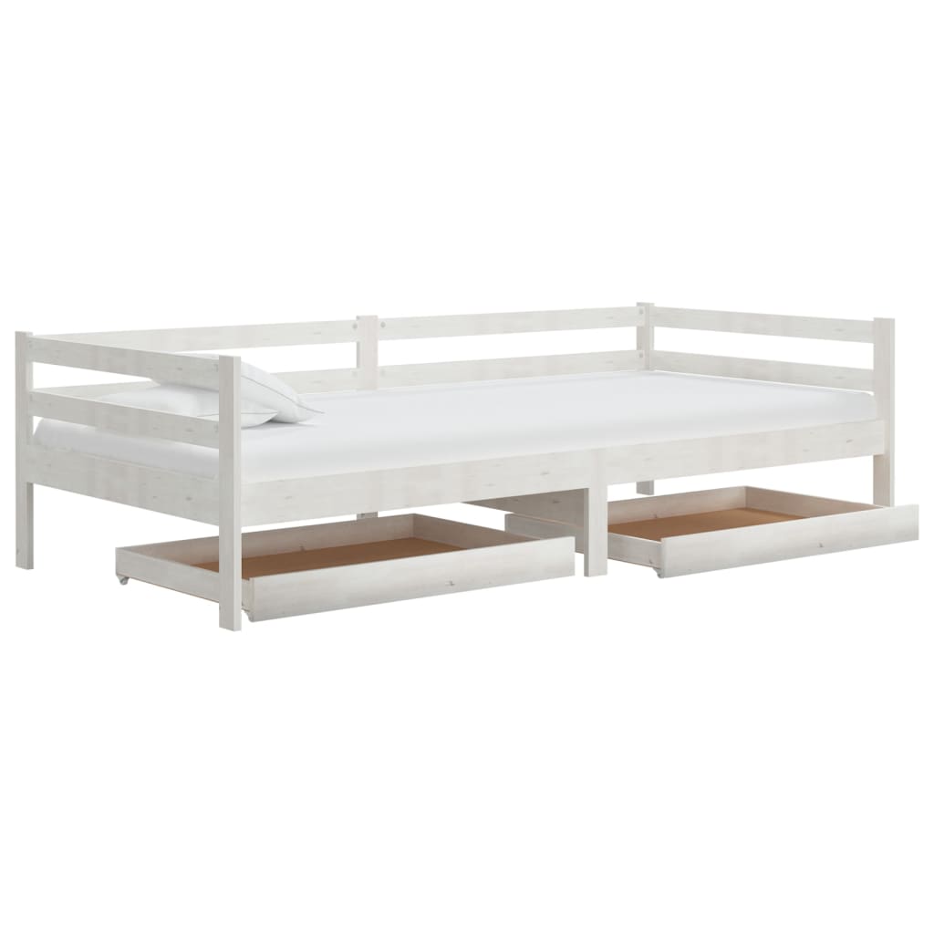 Divano Letto con Cassetti 90x200 cm Bianco in Massello di Pino | homemem39