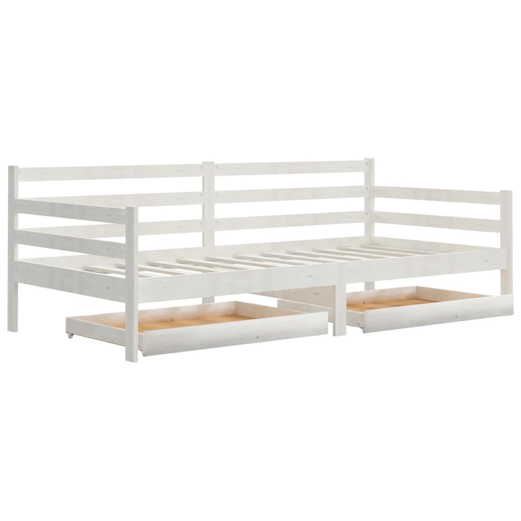 Divano Letto con Cassetti 90x200 cm Bianco in Massello di Pino | homemem39