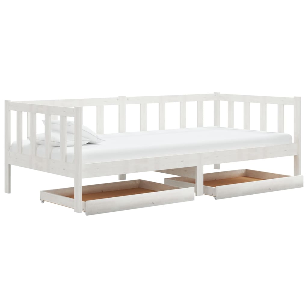 Divano Letto con Cassetti 90x200 cm Bianco in Massello di Pino | homemem39