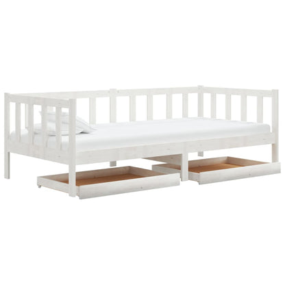 Divano Letto con Cassetti 90x200 cm Bianco in Massello di Pino | homemem39