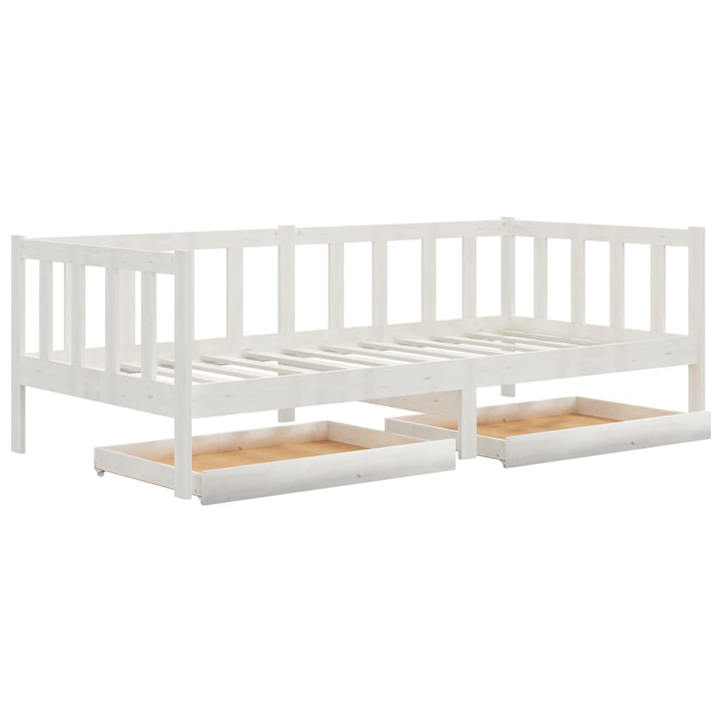 Divano Letto con Cassetti 90x200 cm Bianco in Massello di Pino | homemem39