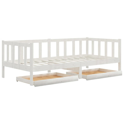 Divano Letto con Cassetti 90x200 cm Bianco in Massello di Pino | homemem39