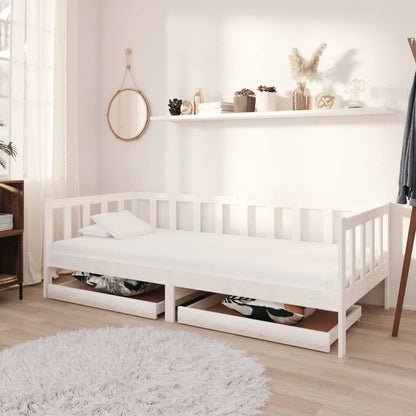 Divano Letto con Cassetti 90x200 cm Bianco in Massello di Pino | homemem39