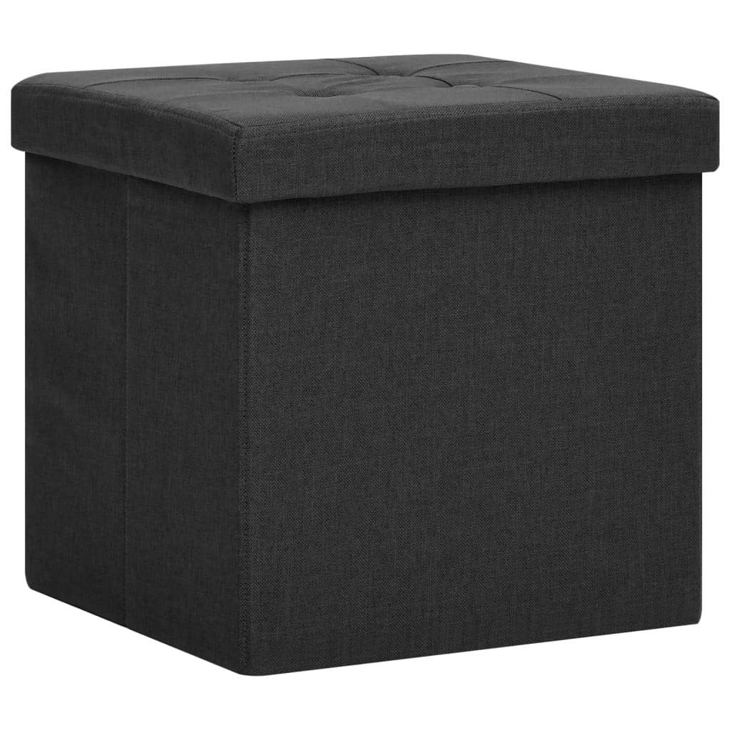 Sgabello con Contenitore Pieghevole Nero in Simil Lino | homemem39