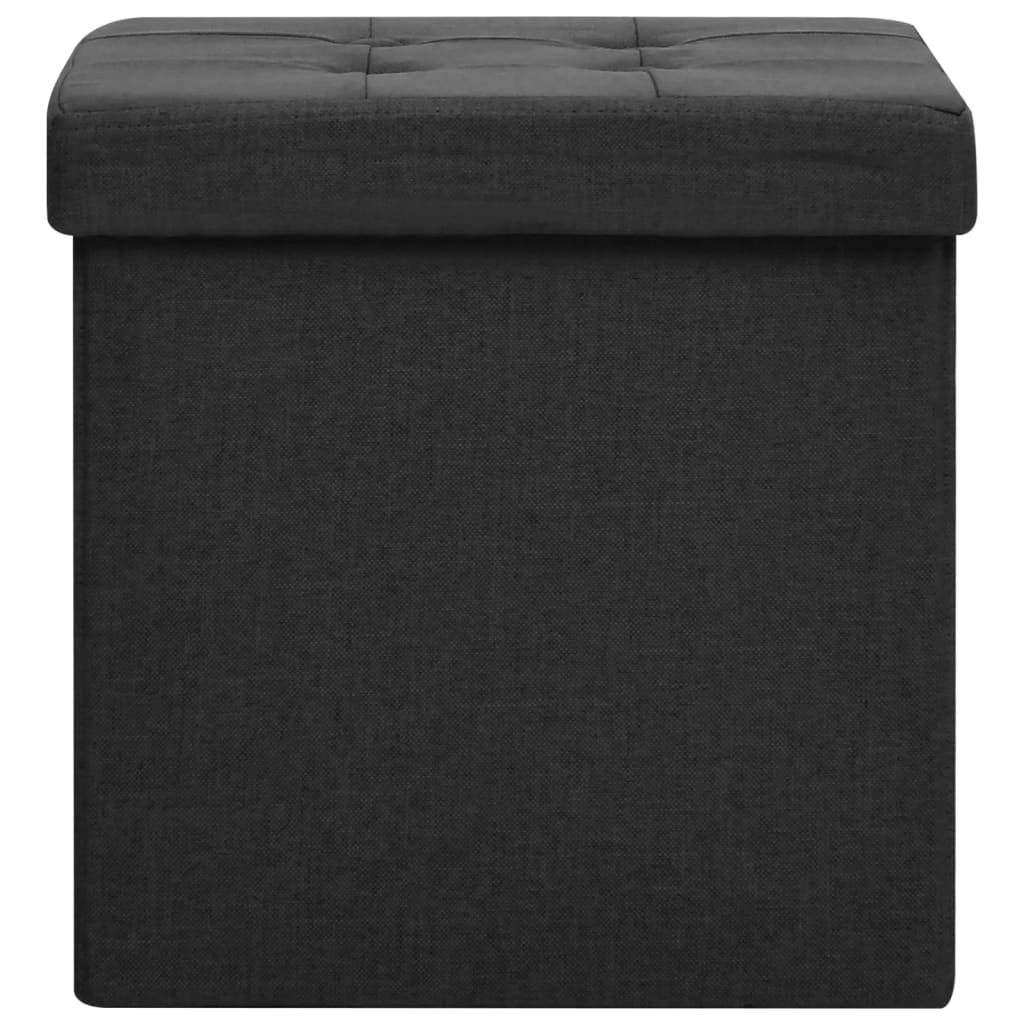 Sgabello con Contenitore Pieghevole Nero in Simil Lino | homemem39