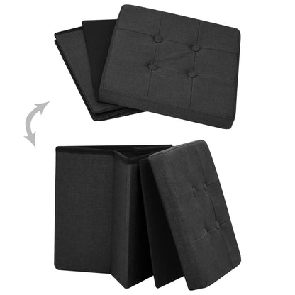 Sgabello con Contenitore Pieghevole Nero in Simil Lino | homemem39