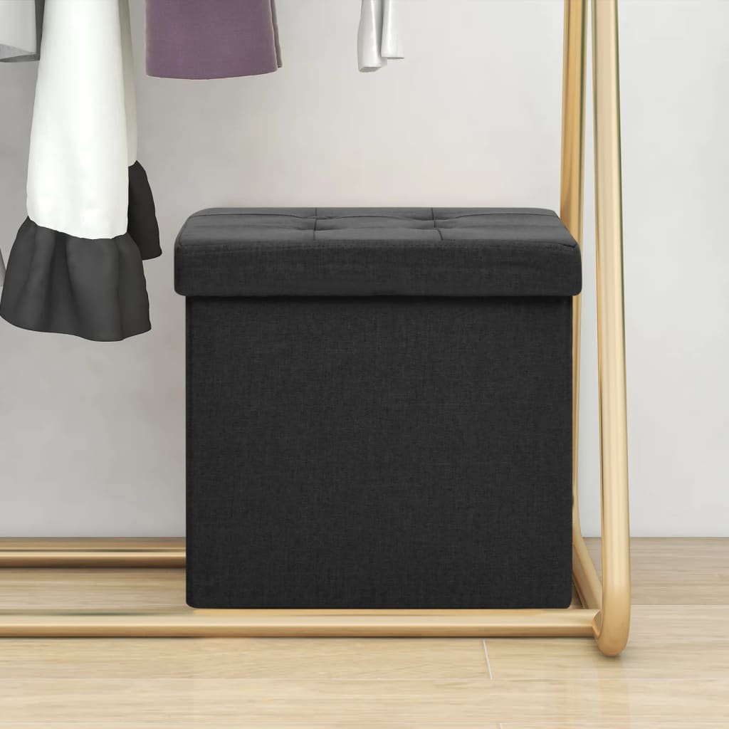 Sgabello con Contenitore Pieghevole Nero in Simil Lino | homemem39
