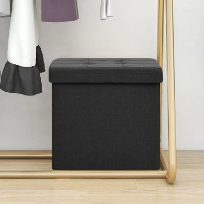 Sgabello con Contenitore Pieghevole Nero in Simil Lino | homemem39