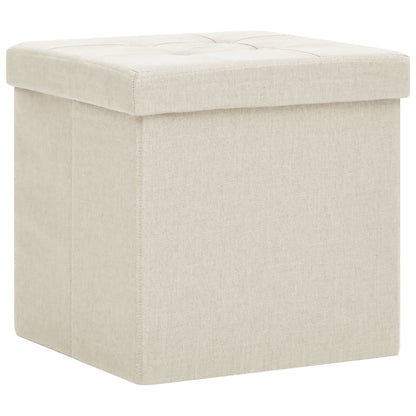 Sgabello con Contenitore Pieghevole Bianco Crema in Simil Lino - homemem39