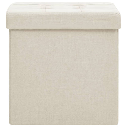Sgabello con Contenitore Pieghevole Bianco Crema in Simil Lino - homemem39