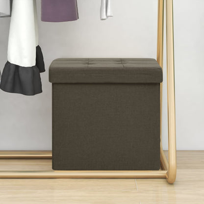 Sgabello con Contenitore Pieghevole Marrone Scuro in Simil Lino - homemem39