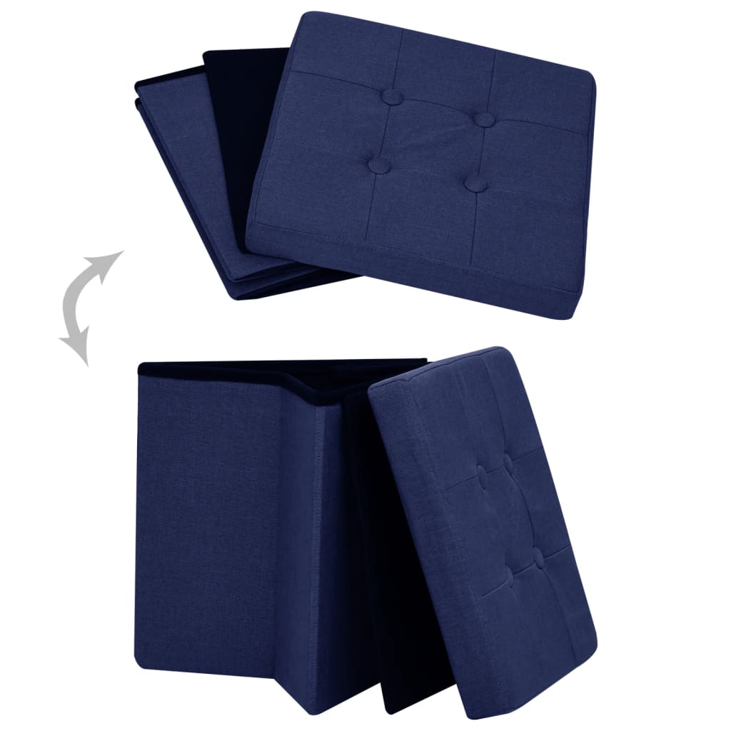 Sgabello con Contenitore Pieghevole Blu in Simil Lino | homemem39