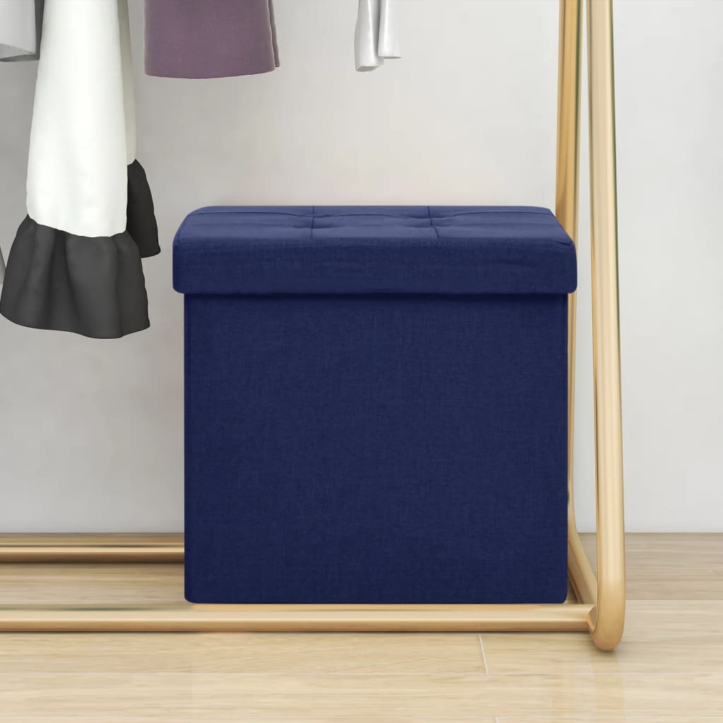 Sgabello con Contenitore Pieghevole Blu in Simil Lino | homemem39