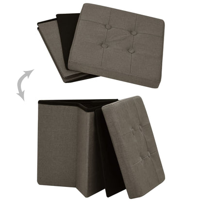 Pouf con Contenitore Pieghevoli 2 pz Marroni in Simil Lino - homemem39