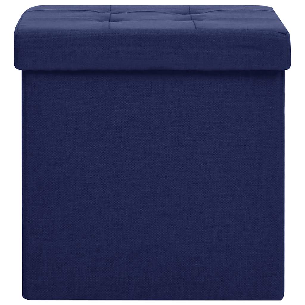 Sgabelli con Contenitore Pieghevoli 2 pz Blu in Simil Lino