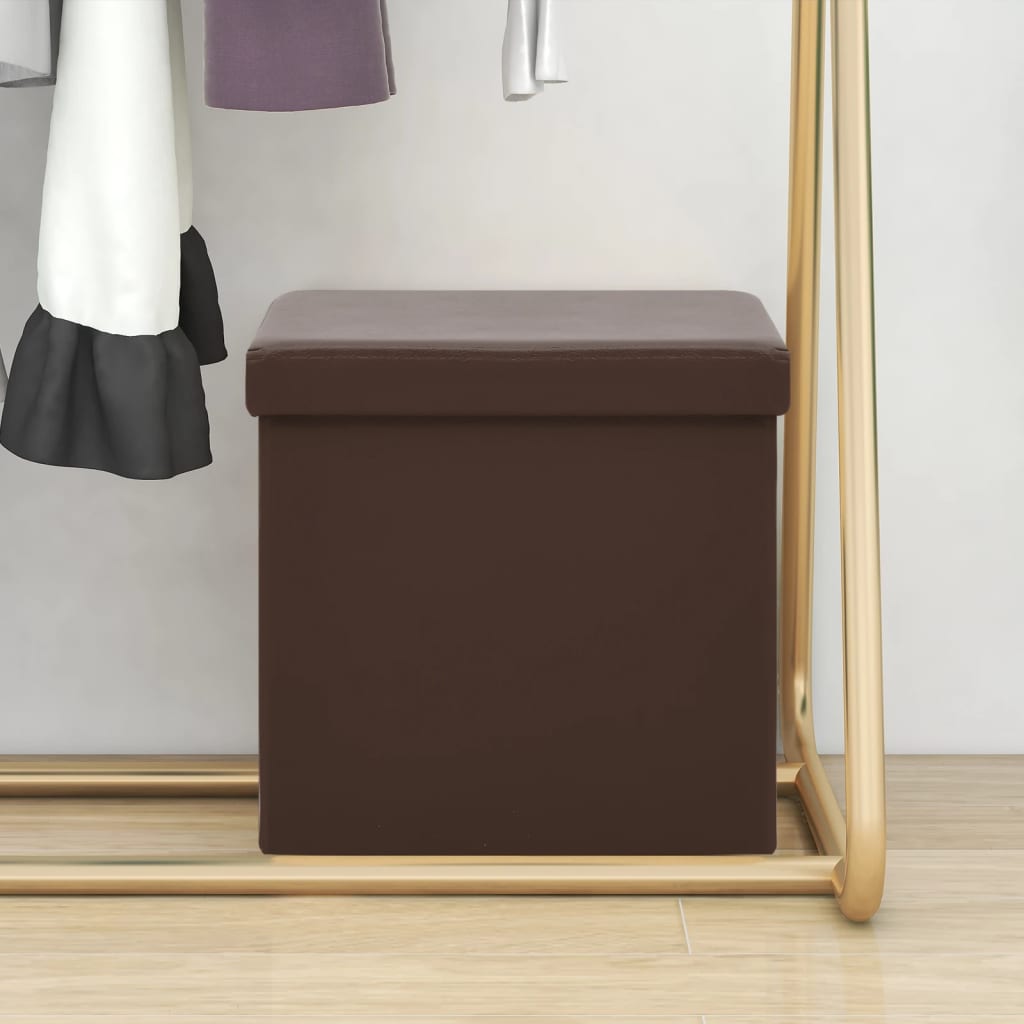 Sgabello con Contenitore Pieghevole Marrone in PVC - homemem39