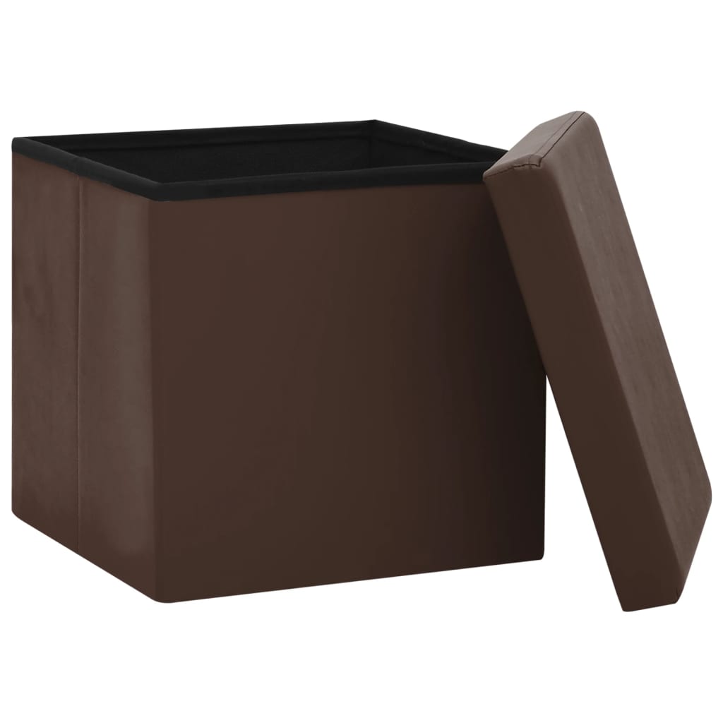Sgabelli con Contenitore Pieghevoli 2 pz Marroni in PVC - homemem39