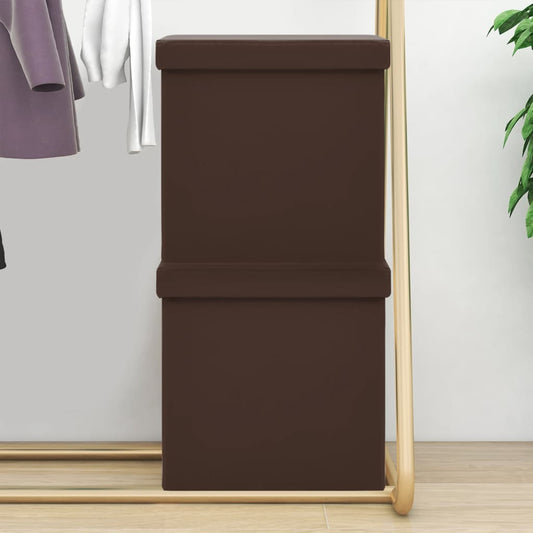 Sgabelli con Contenitore Pieghevoli 2 pz Marroni in PVC - homemem39