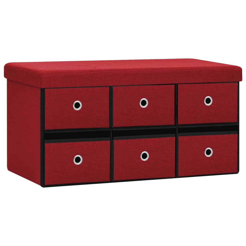 Cassapanca Pieghevole Rosso Vino 76x38x38 cm in Simil Lino | homemem39