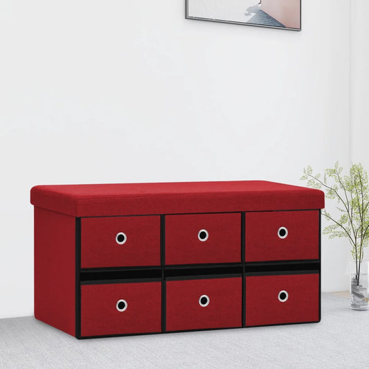 Cassapanca Pieghevole Rosso Vino 76x38x38 cm in Simil Lino | homemem39