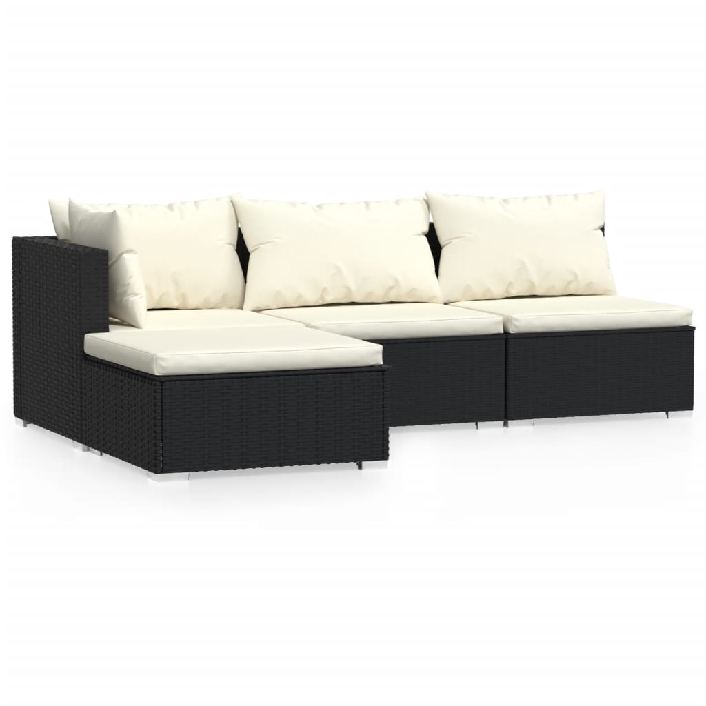 Set Divani da Giardino 4 pz con Cuscini Nero in Polyrattan | homemem39