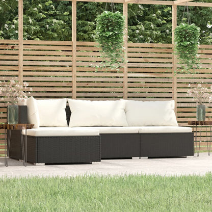 Set Divani da Giardino 4 pz con Cuscini Nero in Polyrattan | homemem39