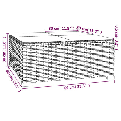 Tavolino da Giardino Nero 60x60x30 cm in Polyrattan e Vetro