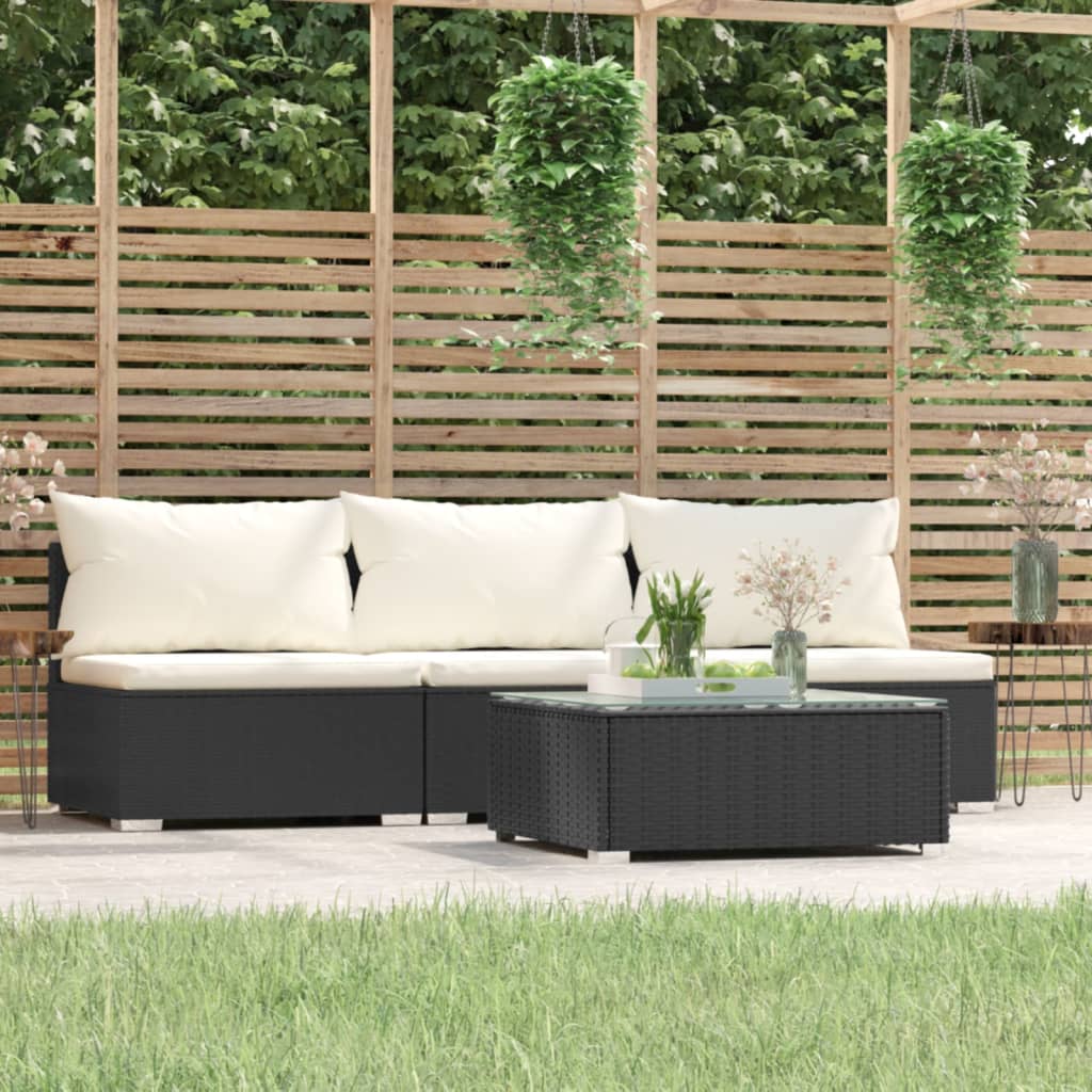 Set Divani da Giardino 4 pz con Cuscini in Polyrattan Nero | homemem39