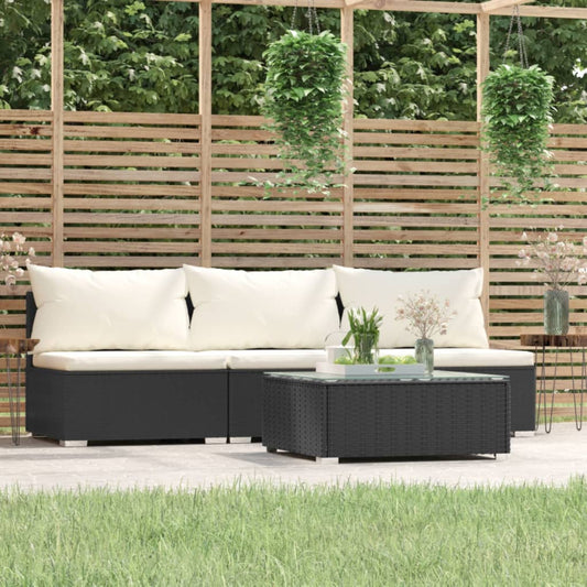 Set Divani da Giardino 4 pz con Cuscini in Polyrattan Nero | homemem39