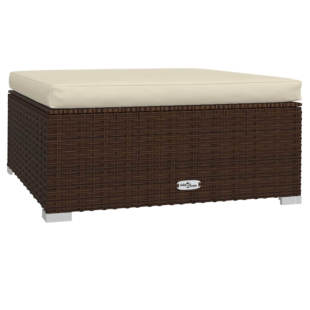 Poggiapiedi da Giardino Cuscino Marrone 70x70x30 cm Polyrattan | homemem39