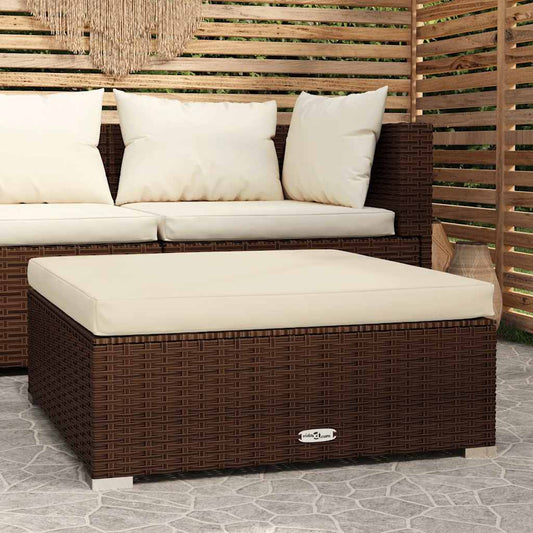 Poggiapiedi da Giardino Cuscino Marrone 70x70x30 cm Polyrattan | homemem39