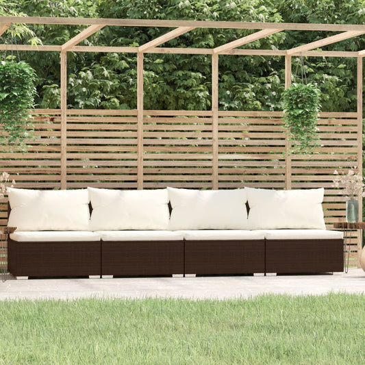 Divano a 4 Posti con Cuscini in Polyrattan Marrone - homemem39