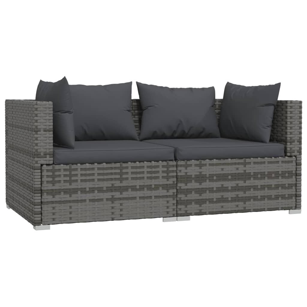 Divano a 2 Posti con Cuscini in Polyrattan Grigio | homemem39