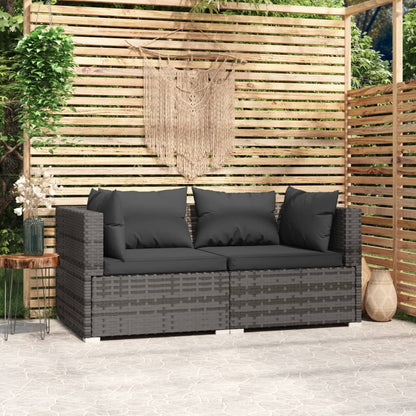 Divano a 2 Posti con Cuscini in Polyrattan Grigio | homemem39