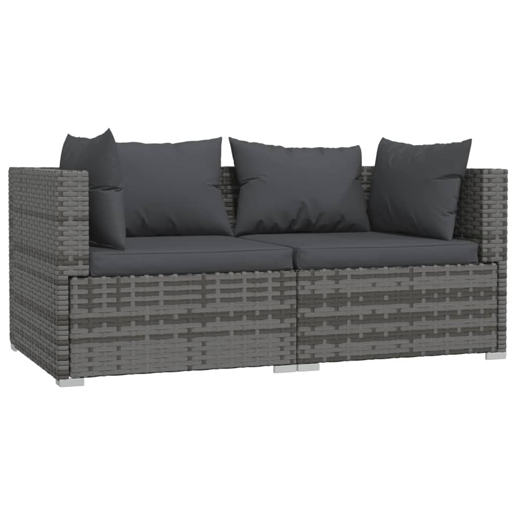 Set Divani da Giardino 3 pz con Cuscini in Polyrattan Grigio | homemem39