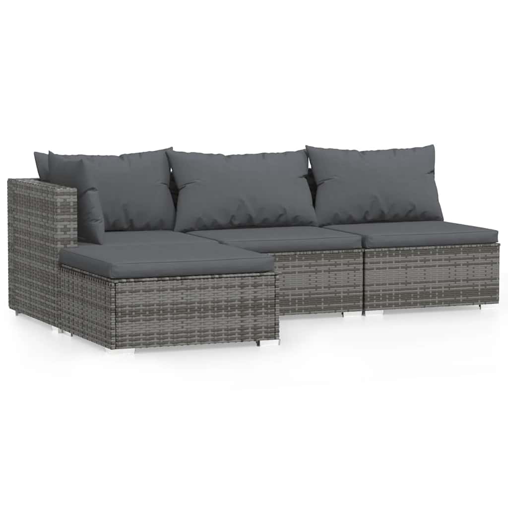 Set Divani da Giardino 4 pz con Cuscini in Polyrattan Grigio | homemem39